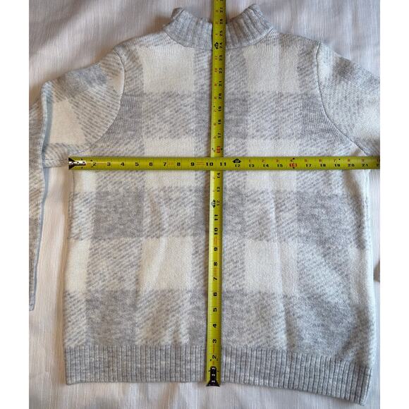 Craft & Barrow Women Checkered Long Sleeve Sweater Quarter Zip White Gray PL - Picture 6 of 10